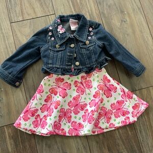 Nannette kids set Floral Butterfly denim Jacket and dress size 2T